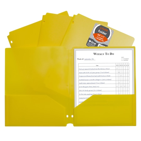 C-Line Products TwoPocket Heavyweight Poly Portfolio Folder with ThreeHole Punch, Yellow, 25PK 33936-BX